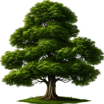 lush green tree with dense leaves and wide branches isolated on white background photo