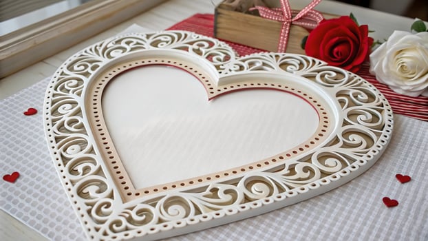 Elegant White Lace Heart Frame for Valentines Day Wedding photo