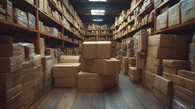 Suppliers managing goods in distribution center, quality check and organization, large-scale logistics photo