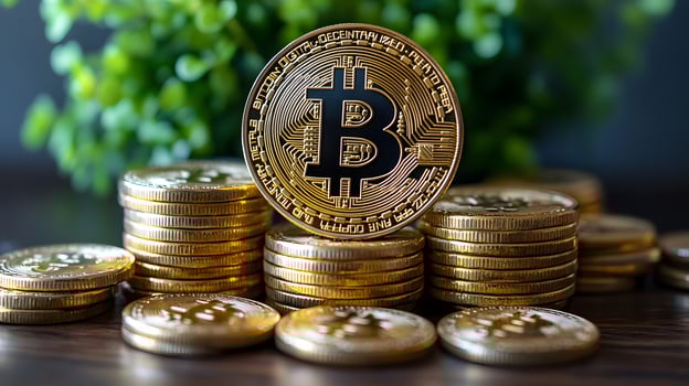 Financial advisor reviewing cryptocurrency growth, holographic displays. photo