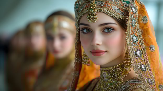 Women in traditional attire from different cultures, representing global unity and heritage photo