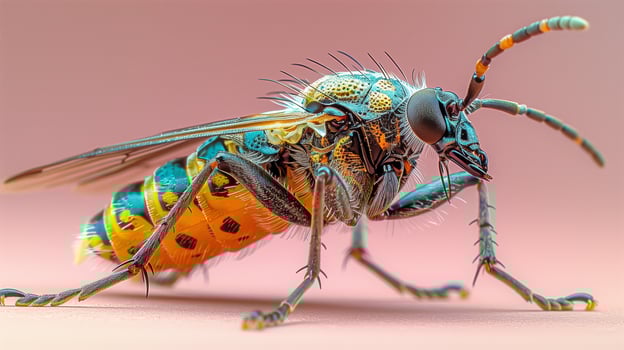 Closeup of a colorful insect with intricate patterns and details on its body and wings photo