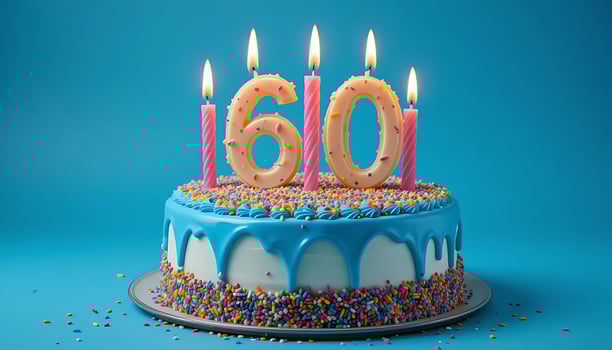 Sixty Fabulous Blue Birthday Cake with Colorful Sprinkles and Burning Candles party sweet photo