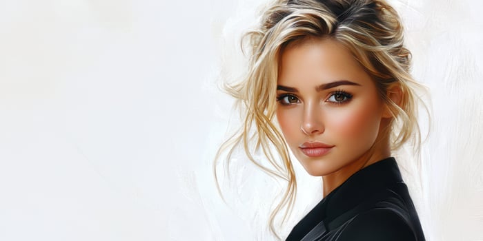 Portrait of a young woman with elegant hairstyle and makeup in a soft background photo