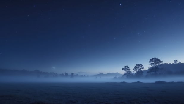 A field with trees and a starry sky photo