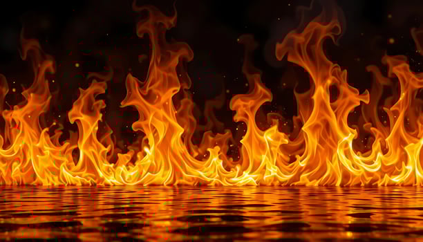 Fiery Blaze Inferno Flame Texture with Water Reflection, Isolated Background for Design Projects photo