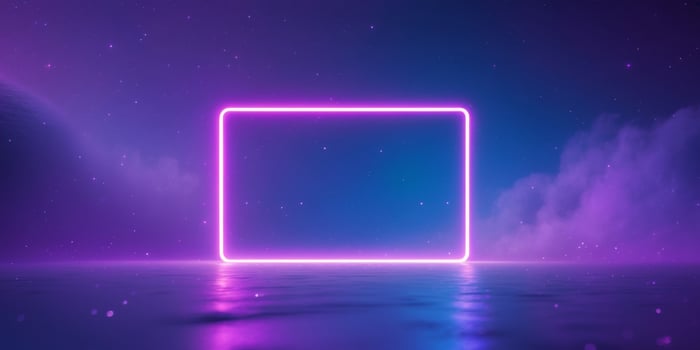 Vibrant purple and blue cosmic scene with neon rectangular portal. photo