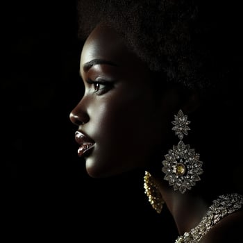 Elegant profile of a woman showcasing stunning jewelry and beauty photo
