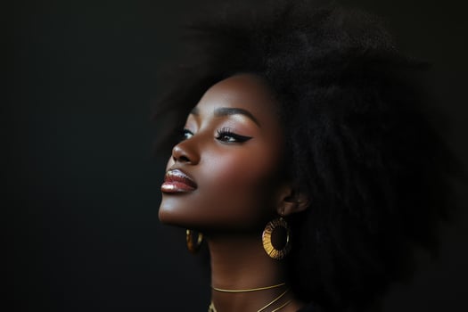 Portrait of a woman with natural hair and striking makeup photo