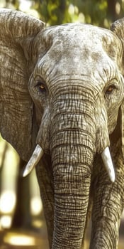 Majestic elephant close-up in natural habitat under sunlight photo