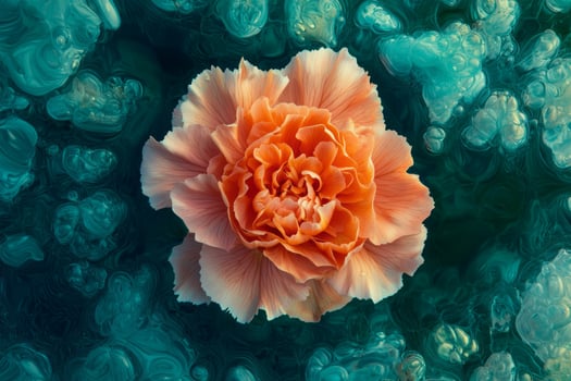 An orange flower is floating in the water photo