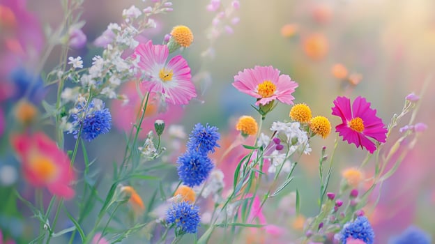 Beautiful flowers in a field with a bright sun photo