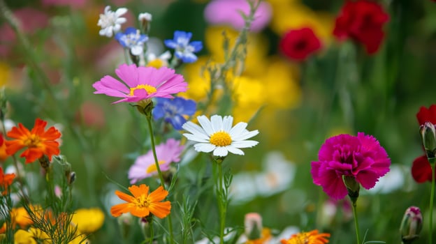 A field of colorful flowers in the middle of a field photo