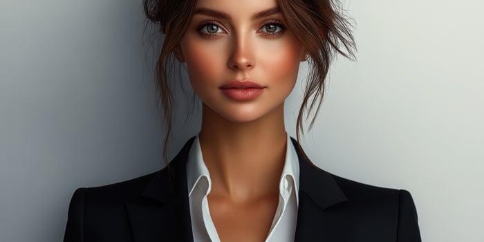 Confident woman in professional attire poses against a minimalist background, highlighting her strong presence and style photo