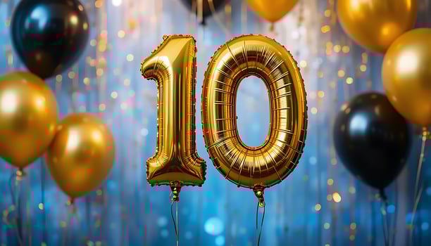 Shiny Gold Number 10 Balloon, Tenth Birthday Celebration Party Decor event golden design photo