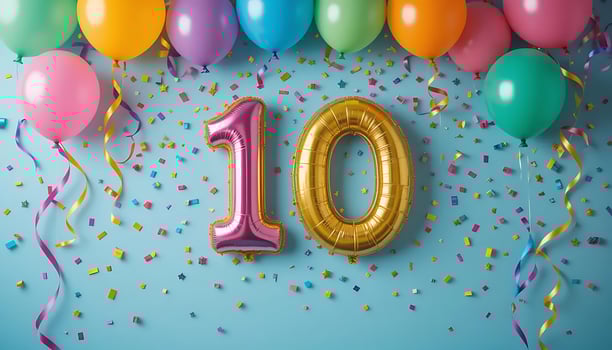 Tenth Birthday Bash Colorful Balloons, Ribbons, and Confetti Celebration party happy decor event photo