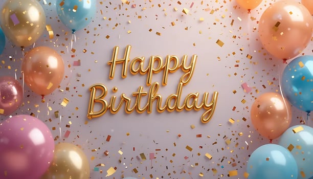 Golden Confetti Realistic Balloon Birthday Background Party Celebration Festive Joyful card decor photo