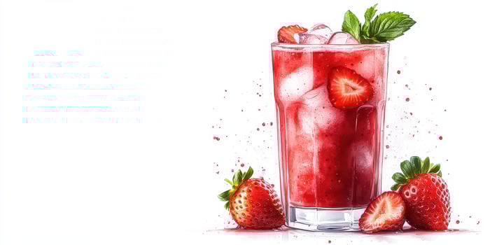 Refreshing strawberry beverage with ice and mint on a white background showcasing ripe strawberries photo