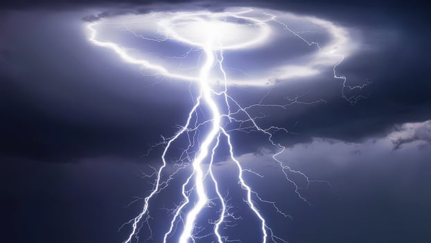 Lightning strike in the dark sky. Thunderstorm. electricity, weather power, energy danger photo