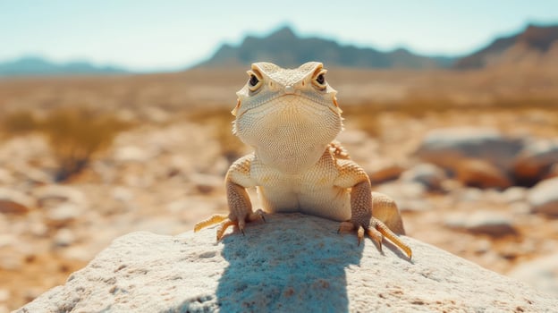 A bearded dragon lizard basking in the sun photo