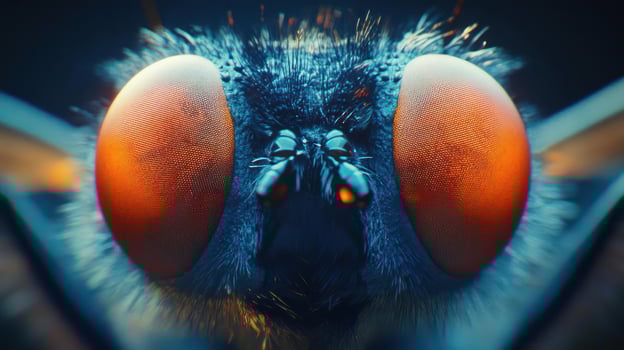 Close-up of a fly's face with large eyes. photo