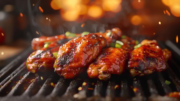 Chicken Wings Being Grilled with a Sweet and Sticky Glaze photo