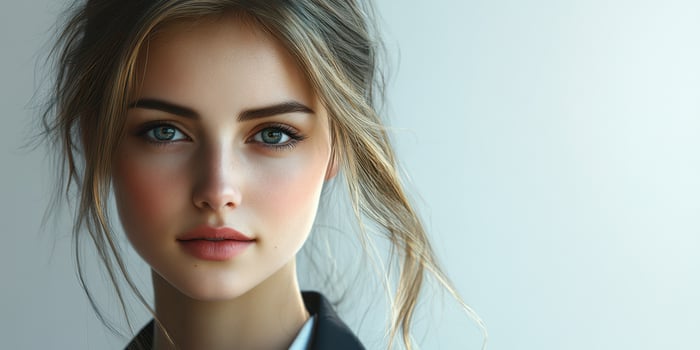 Portrait of a young woman with captivating eyes and soft features in natural light photo