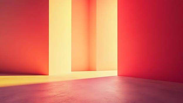 Abstract minimalist space with gradient colors. Light and shadow play on walls, creating depth. Modern architectural design. photo