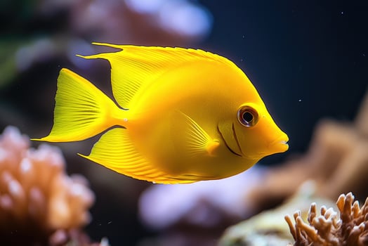 Vibrant yellow fish swimming in coral reef ... photo