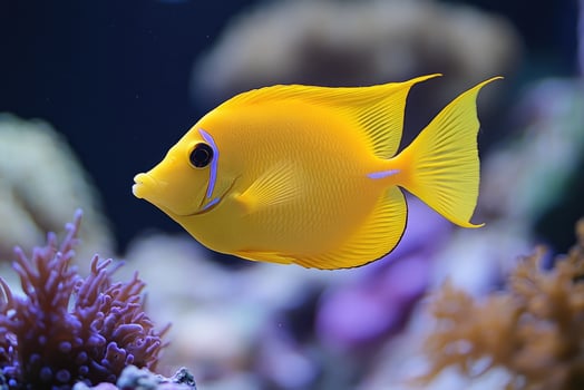Vibrant yellow fish swimming in coral reef .. photo