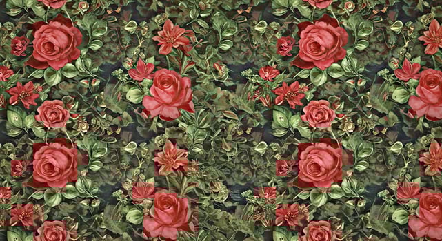 A pattern of red roses on a black background photo