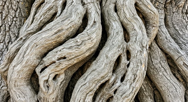 The trunk of a tree with twisted branches photo