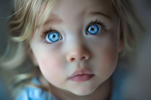 A close up of a little girl with blue eyes photo