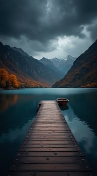 Peaceful Mountain Lake Scene Ideal for Inspiring Phone Wallpaper Design photo