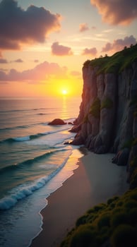 Stunning Sunset Over Ocean Cliffs Ideal for Phone Wallpaper and Nature Lovers photo