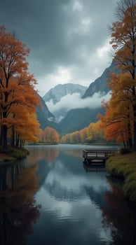 Beautiful Nature-Inspired Phone Wallpaper of Autumn Trees and Calm Mountain Lake photo