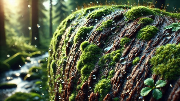 4K Close Up of Tree Bark with Moss, Widescreen 4K photo