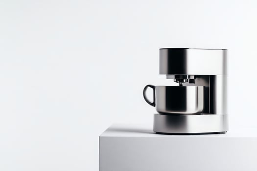 Modern coffee maker on a sleek countertop against a minimalist background in a bright kitchen setting photo