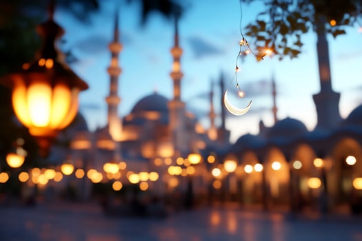 Ramadan night mosque exterior light photo
