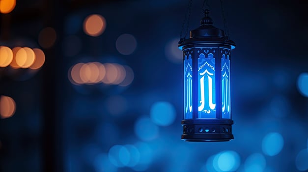 Elegant Islamic Ramadan Kareem Background with Ornate Patterns and Festive Lights photo