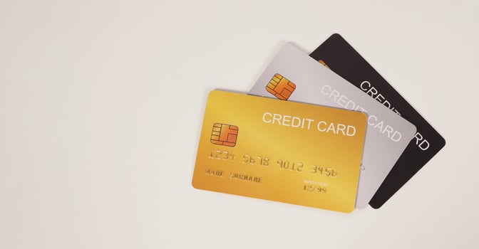 Three credit cards on white background. photo