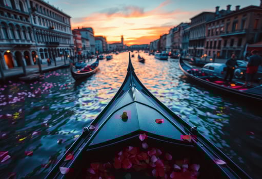 gondola at sunset in venice photo