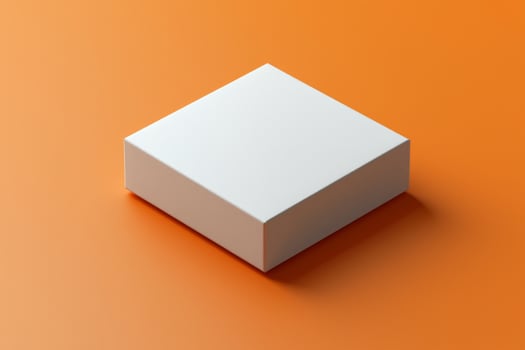 detailed view of customizable packaging box presented in isometric format. vibrant orange backdrop enhances design soft shadows adding depth and professionalism photo