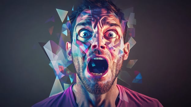 A man with a face covered in triangles photo