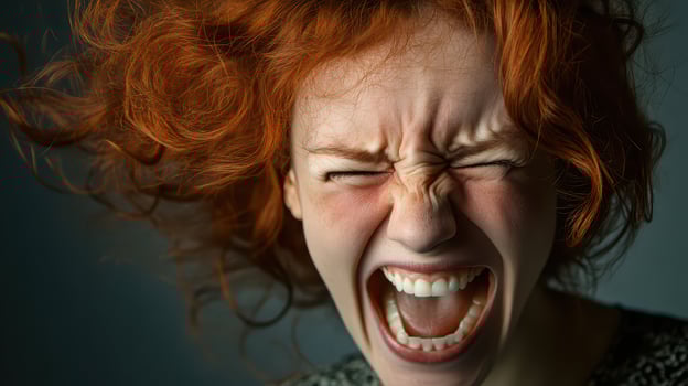 A woman with red hair screaming photo