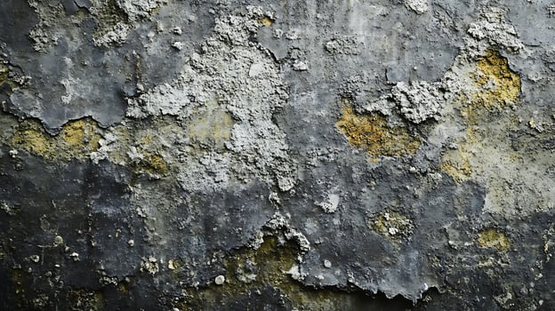 Abstract surface showcases a textured blend of gray, white, and hints of yellow, creating a unique pattern. Weathered wall with aged details. photo