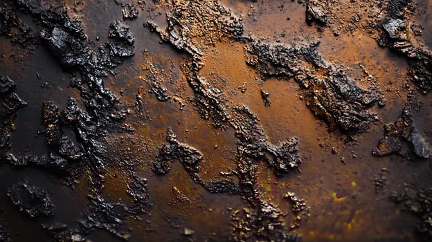 Abstract grunge texture in dark brown and black tones. Rough, uneven surface with intricate patterns and contrasting colors. Artistic effect. photo