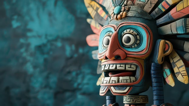 A colorful wooden mask with a face on it photo