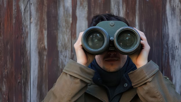 A man is looking through binoculars photo