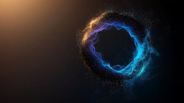Vibrant abstract circular design with glowing particles on a dark background, perfect for digital art photo